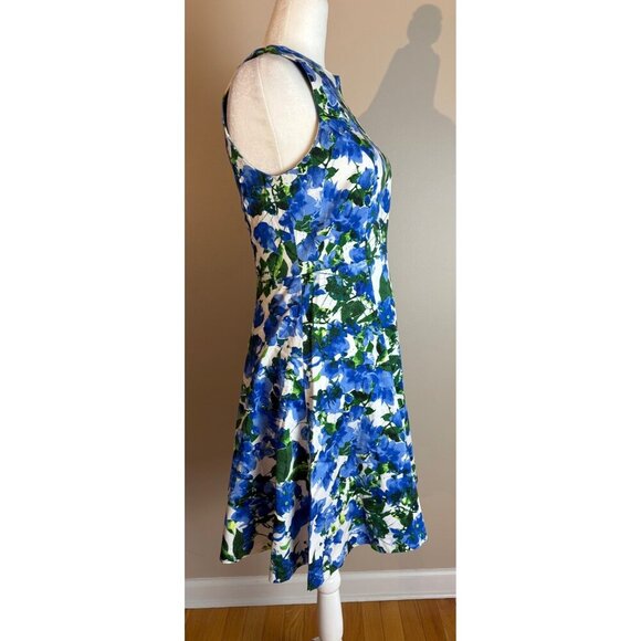 Milly For Design Nation Blue + Green Floral Sleeveless Mini Dress Size 4 - Picture 4 of 12